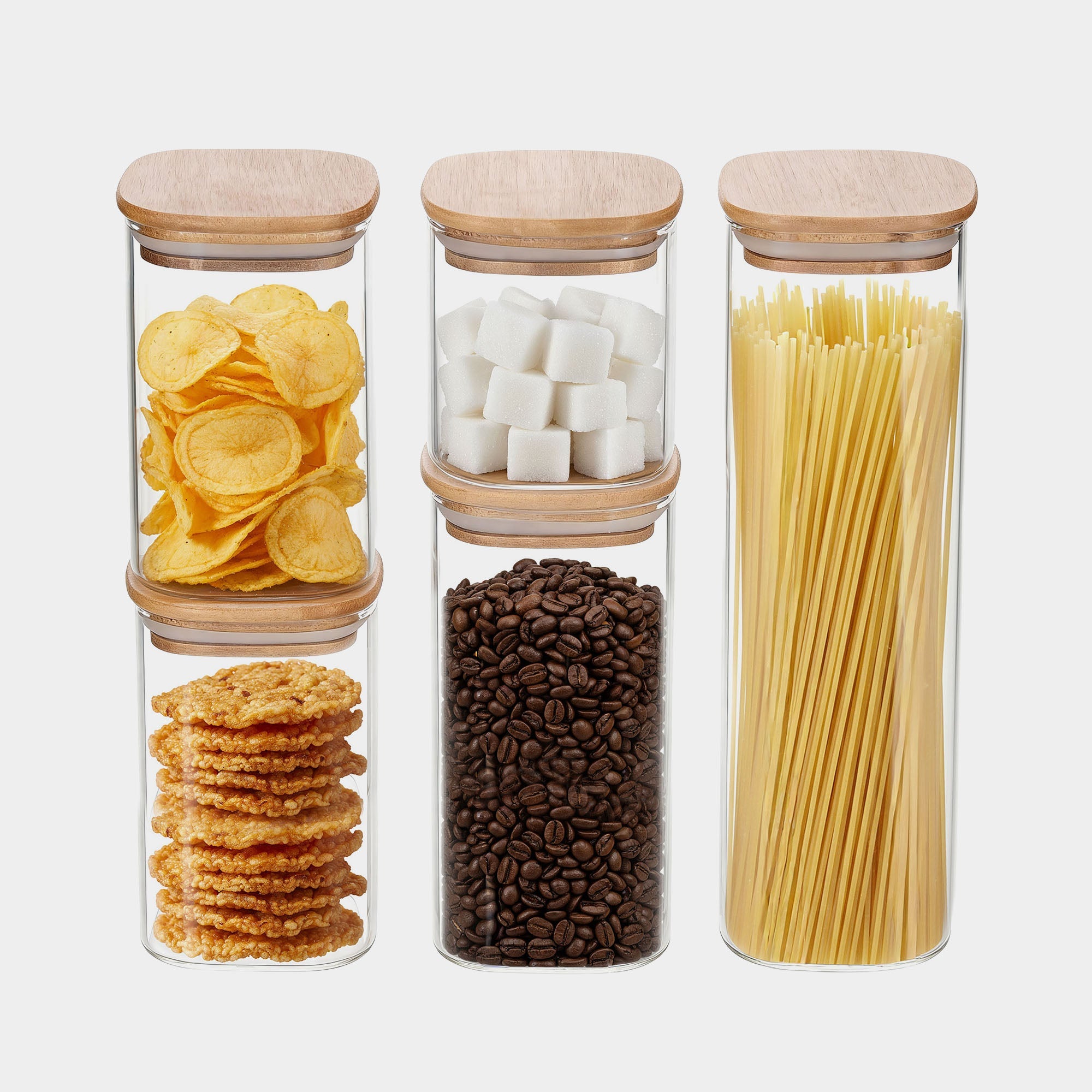 Genicook Bamboo Lid Glass Jar Set