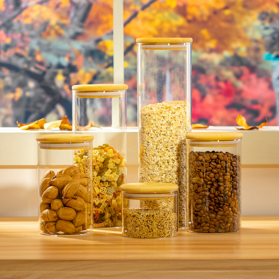 Genicook Bamboo Lid Glass Jar Set