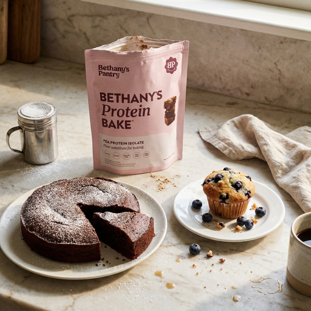Chocolate protein brownies and muffins made with Bethany’s Protein Bake - vegan gluten-free high-protein baking