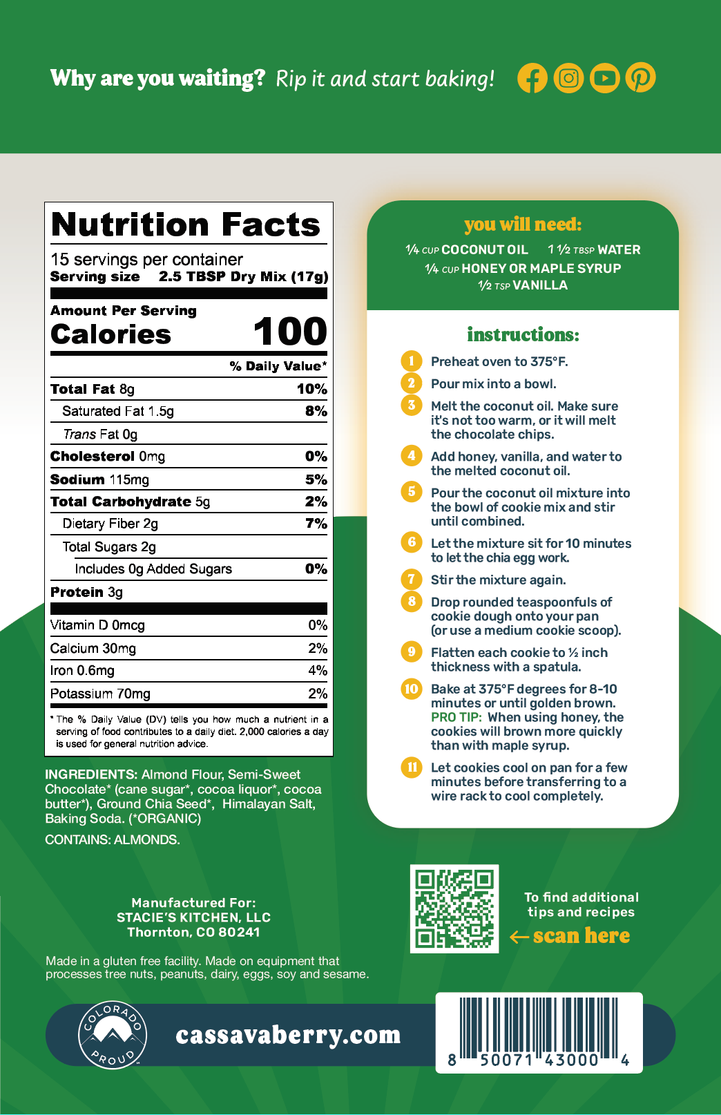 Cassavaberry® Chocolate Chip Almond Flour Cookie Mix