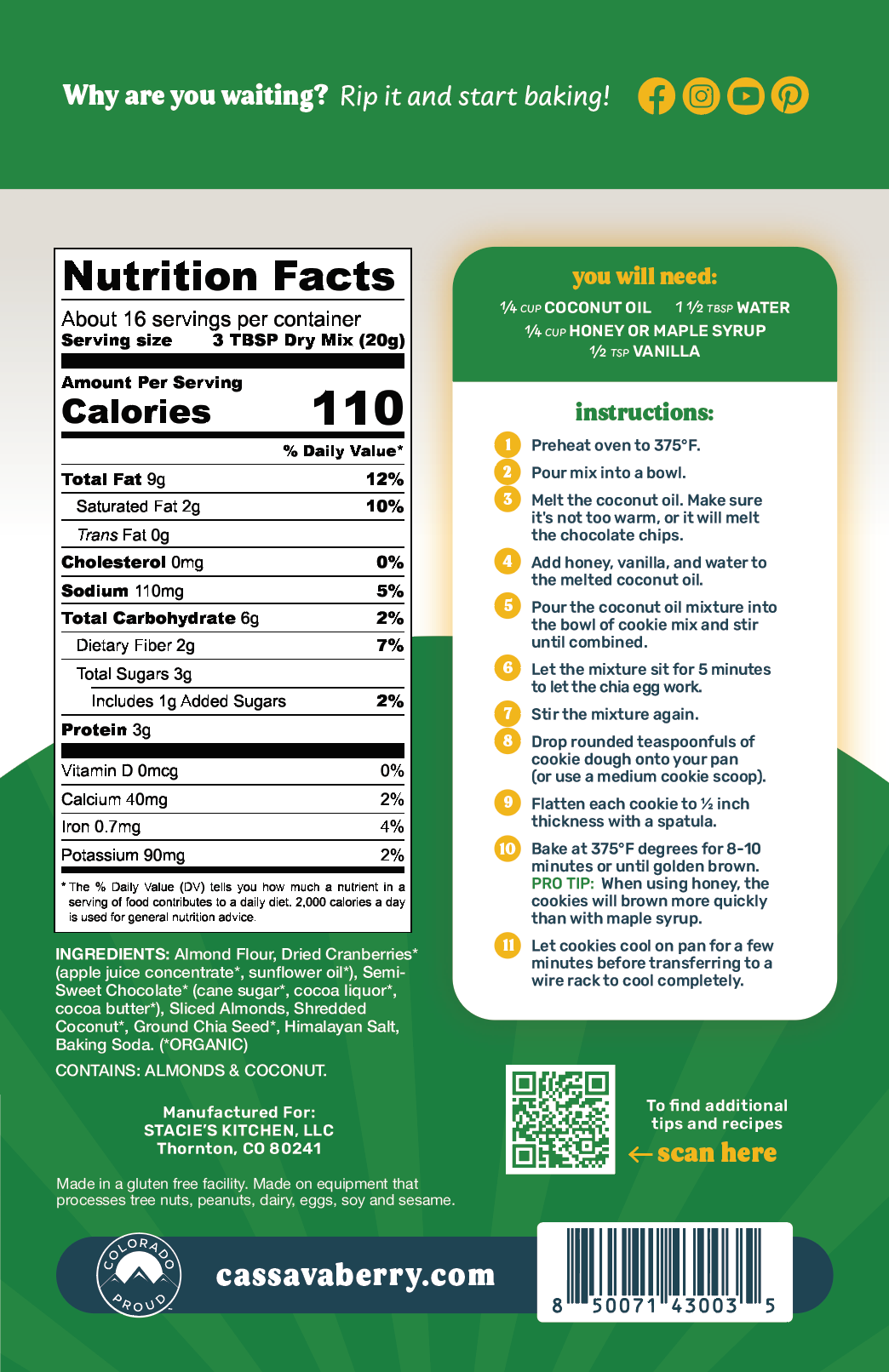 Cassavaberry® Loaded Almond Flour Cookie Mix
