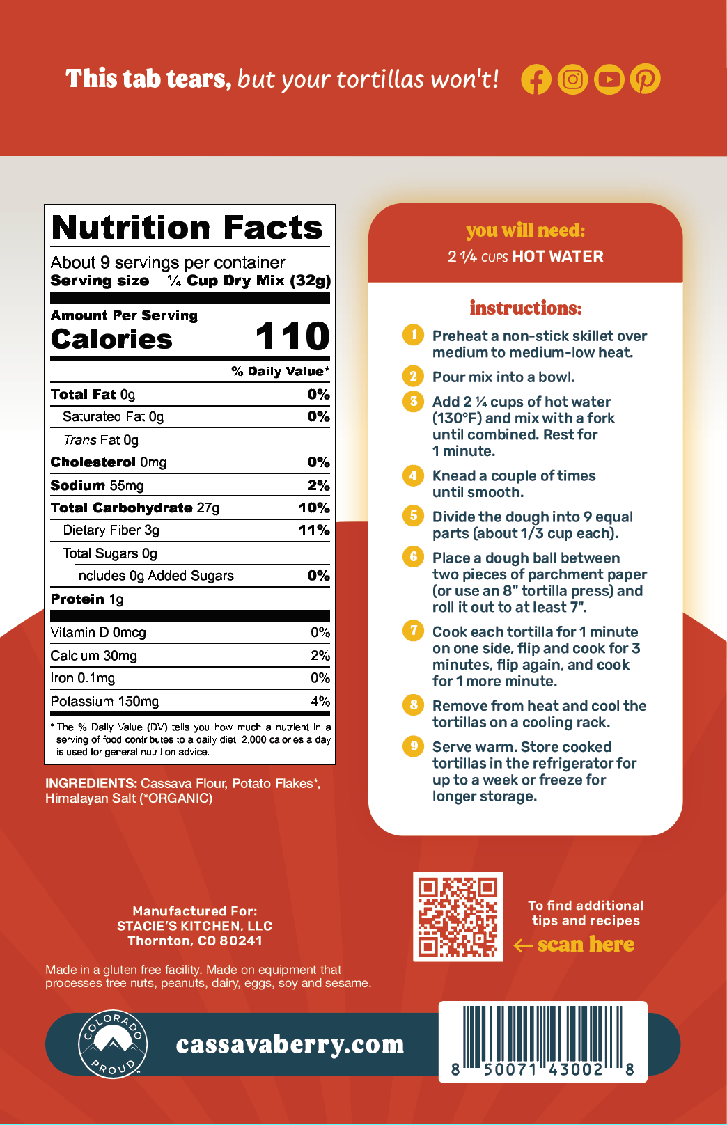 Cassavaberry® Original Cassava Flour Tortilla Mix