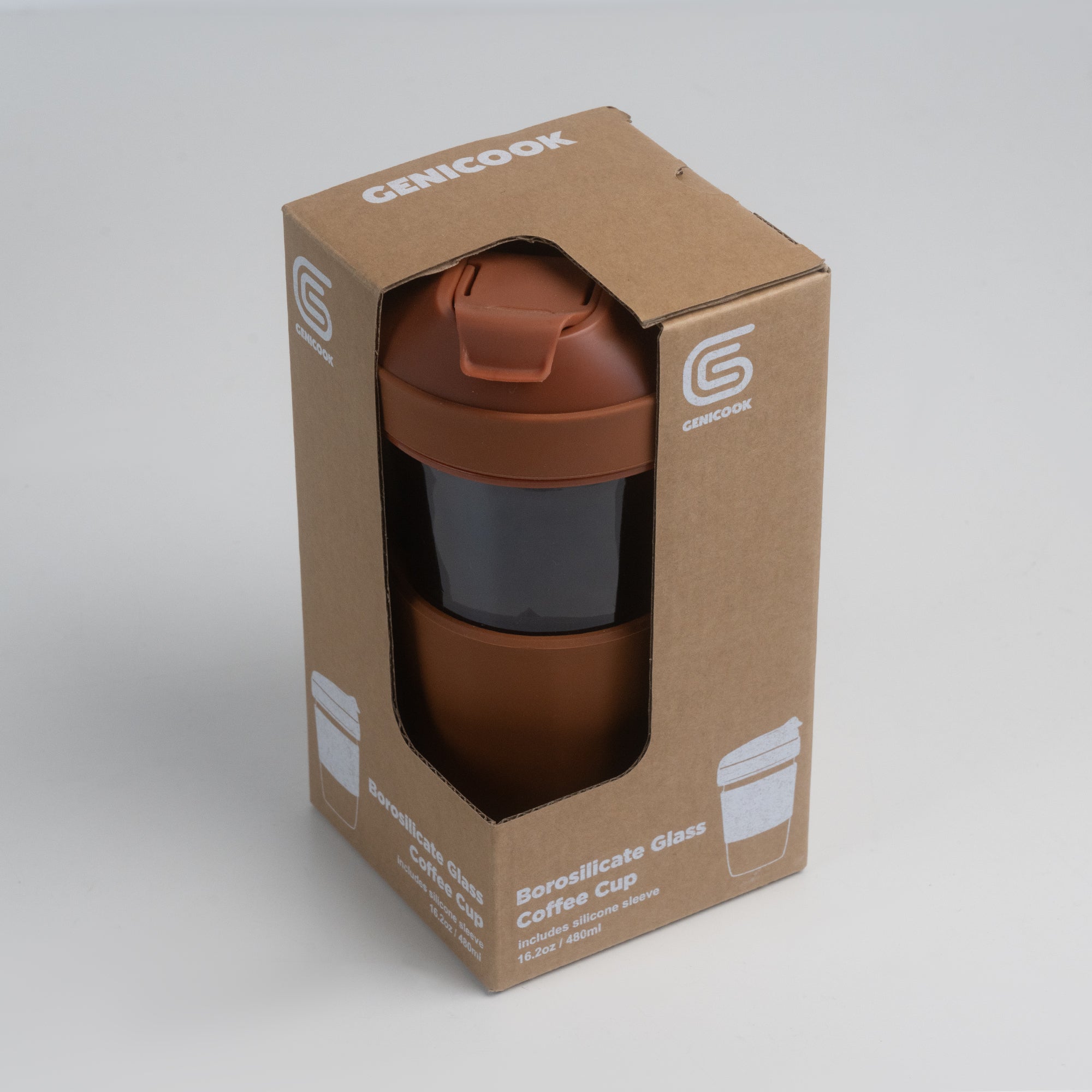 Genicook Borosilicate Glass Coffee Cup - Brown