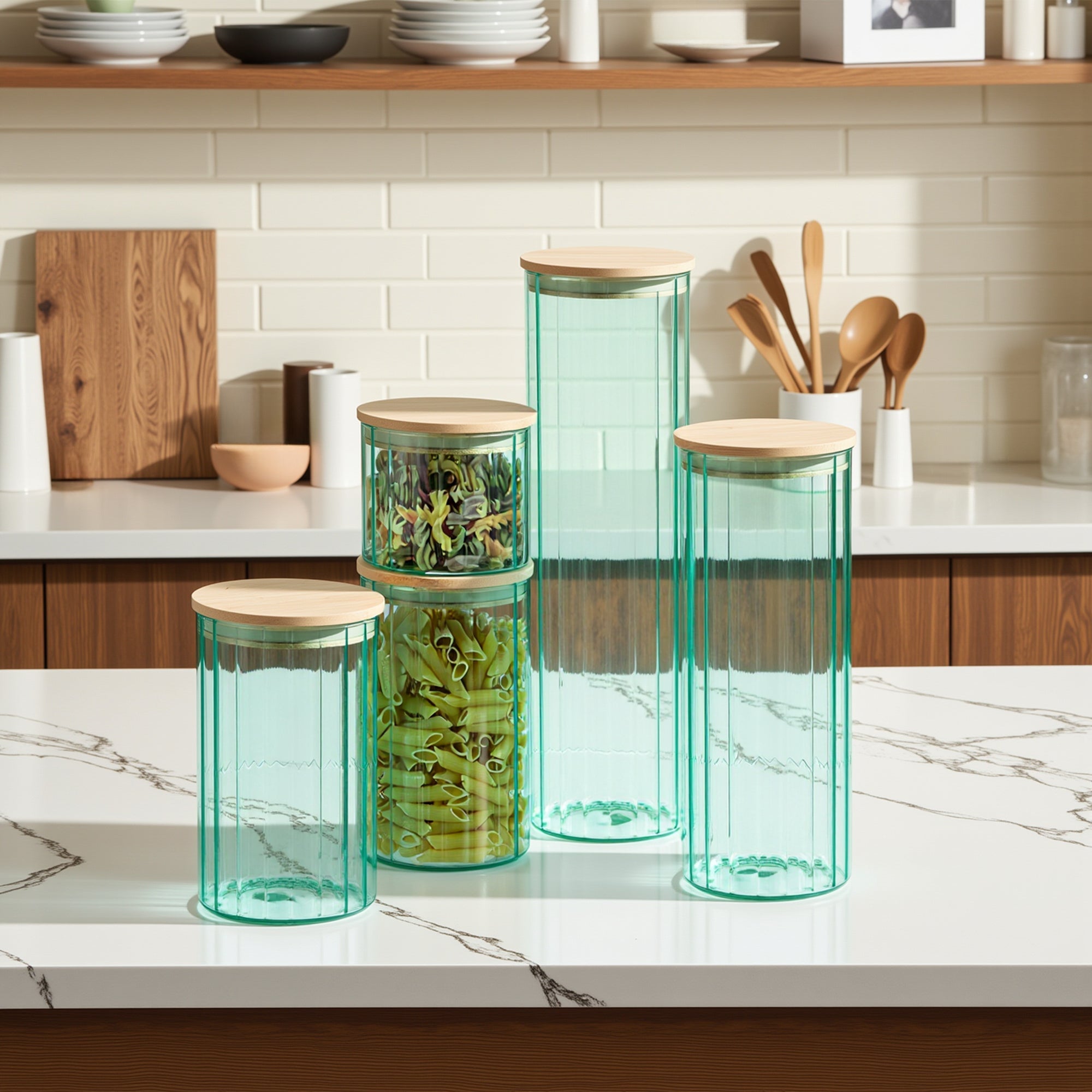 Genicook Bamboo Lid Glass Jar Set