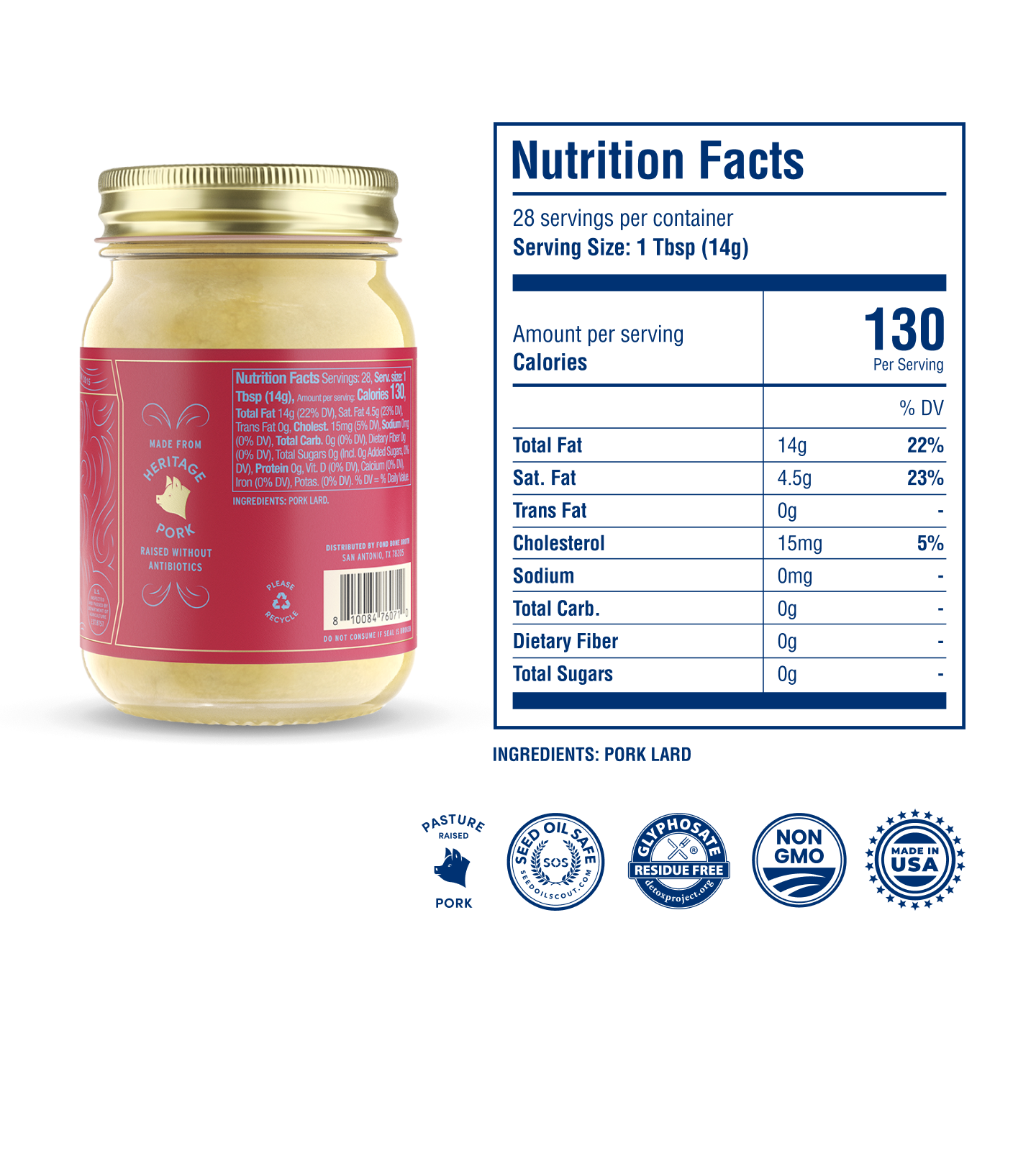 FOND Pork Lard - Pure & Unflavored