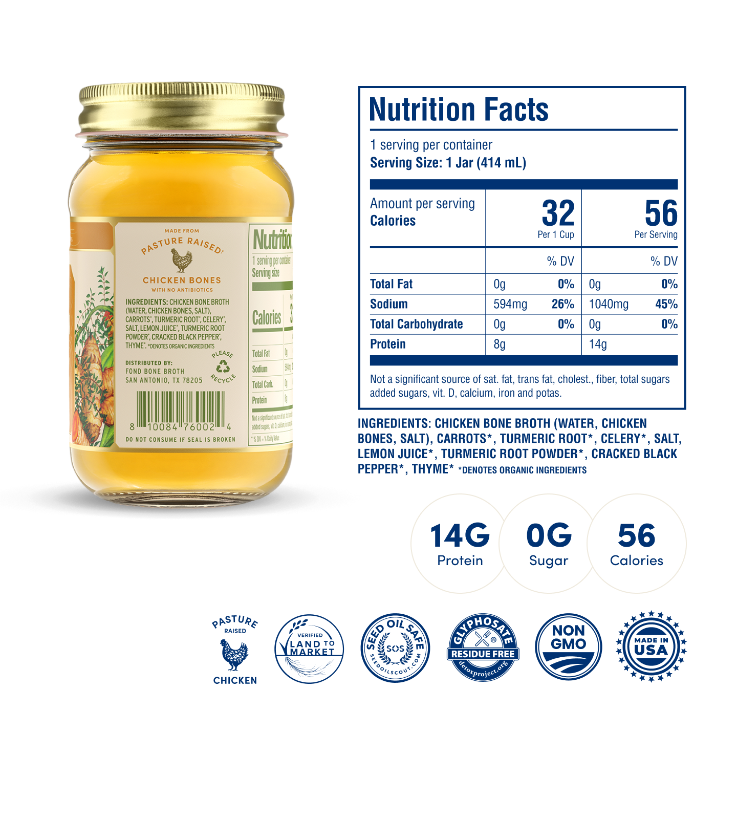 FOND Chicken Bone Broth - Turmeric & Black Pepper