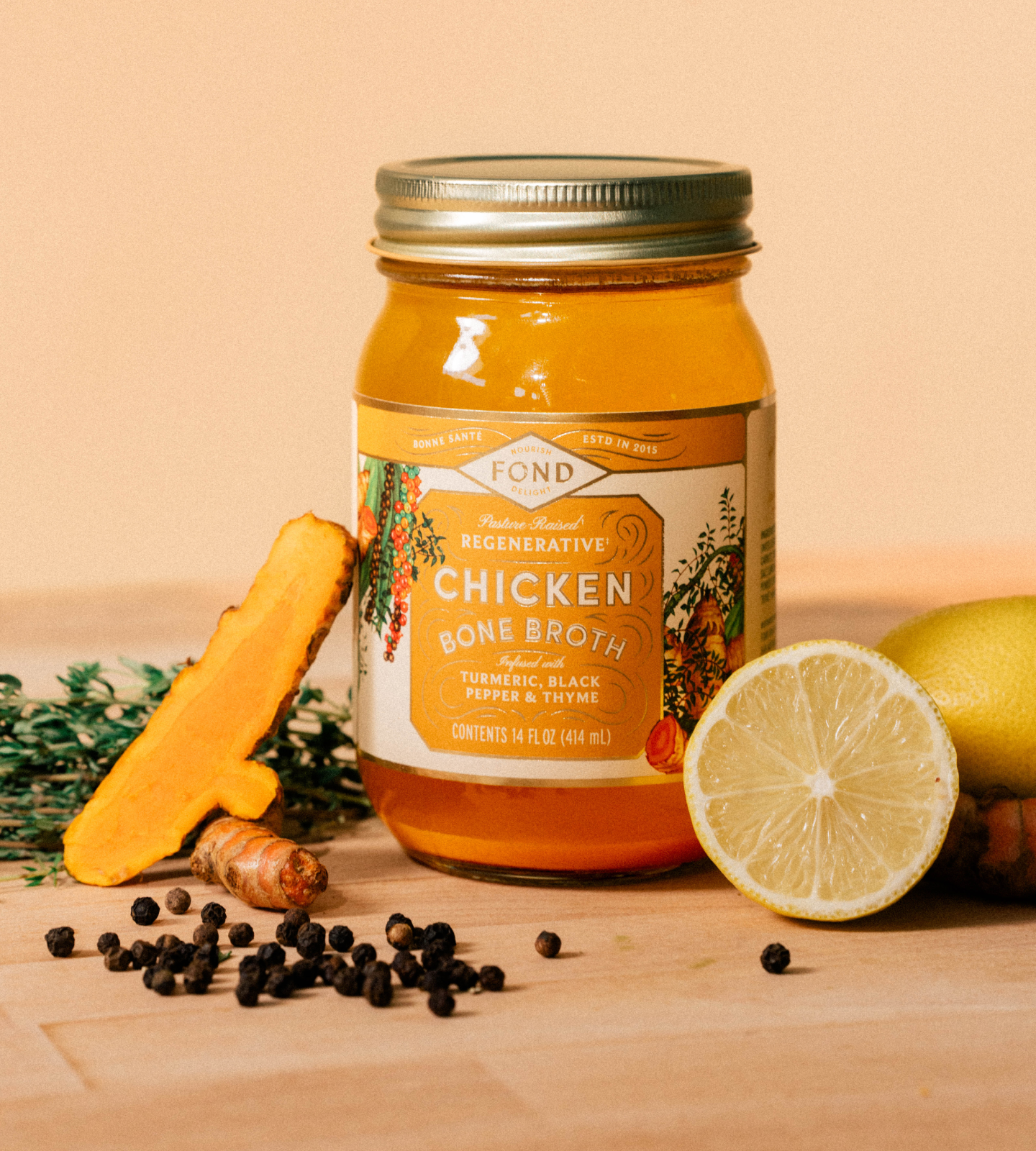 FOND Chicken Bone Broth - Turmeric & Black Pepper