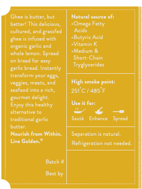 Ahara Rasa Grass-Fed Lemon & Garlic Ghee