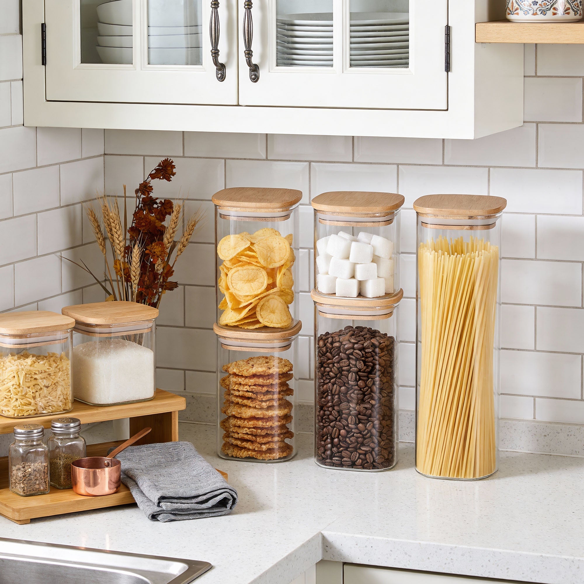 Genicook Bamboo Lid Glass Jar Set